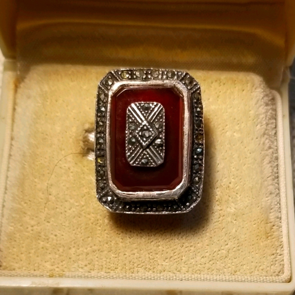 Antique Art Deco 1920s Sterling Carnelian Ring